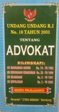 Image of Undang-Undang RI Nomor 18 Tahun 2003 Tentang Advokat
